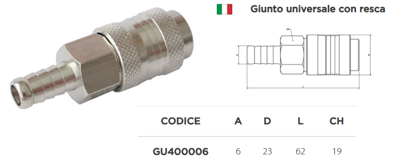 GIUNTO UNIVERSALE CON RESCA TUBO 6(x tubo argon)