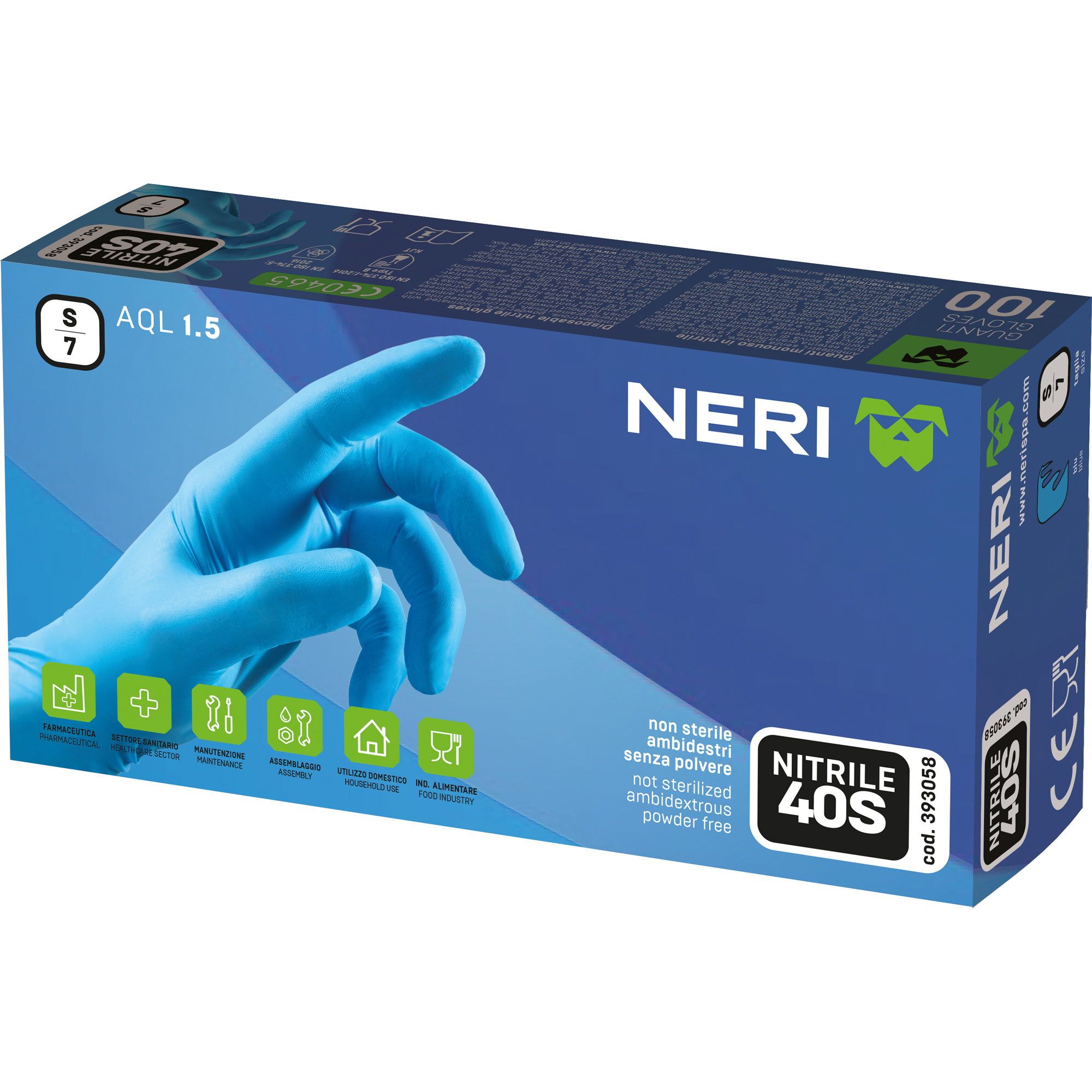 GUANTI MONOUSO NITRILE 40S  BLU (100pz)  TG.S