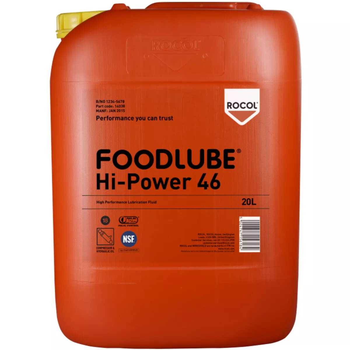 OLIO ROCOL FOODLUBE HI POWER 46 LT20/KG17 (Olio per sistemi idraulici "NSF H1") OLIO ROCOL FOODLUBE HI POWER 46 LT20/KG17 (Olio per sistemi idraulici "NSF H1")