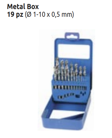 ASS. PUNTE HSS Co.5% METAL BOX 19 PEZ D. 1-10 x 0,50 ASS. PUNTE HSS Co.5% METAL BOX 19 PEZ D. 1-10 x 0,50