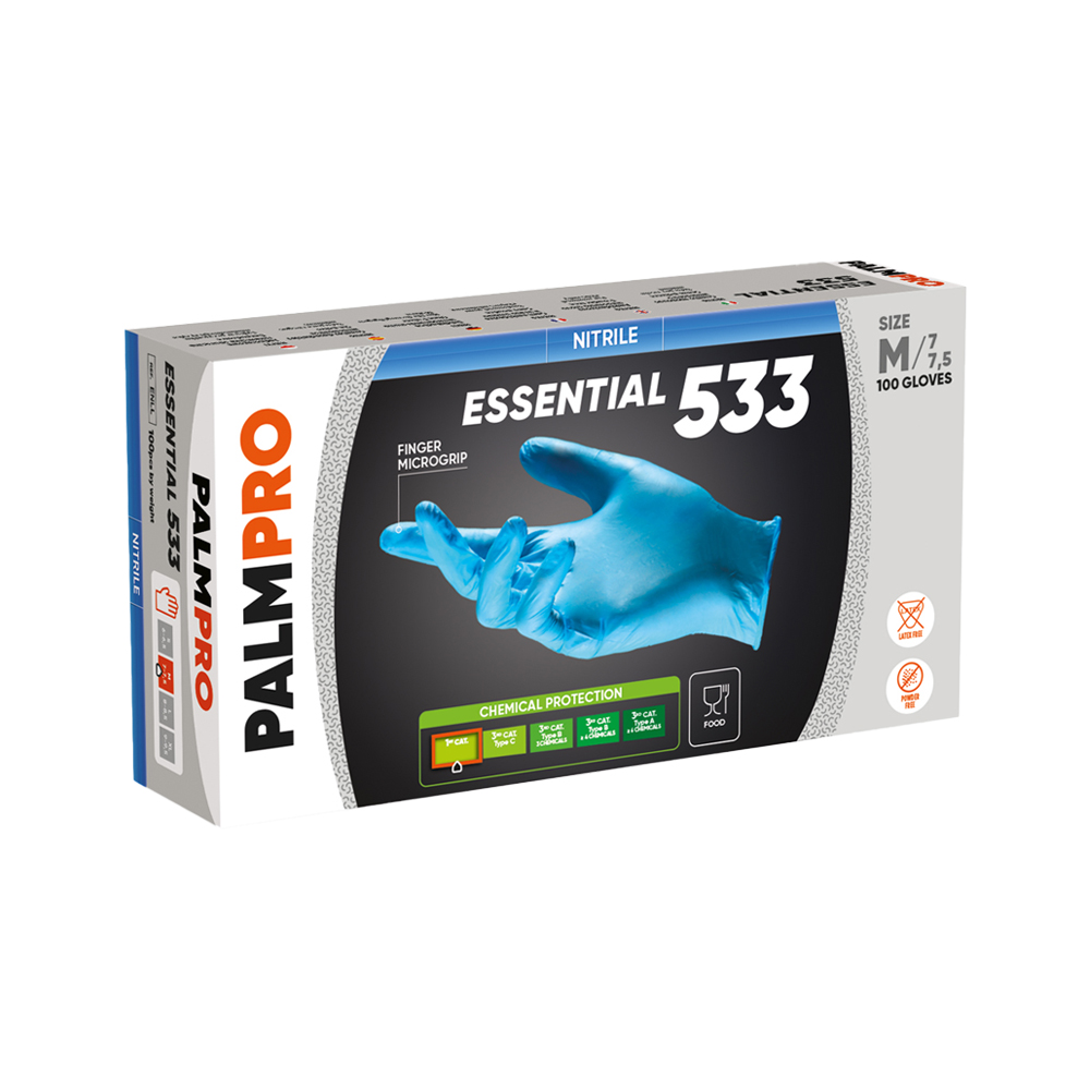 GUANTI NITRILE 007 MONO AZZURRO ENLL – PALMPRO ESSENTIAL 533  TG.S  100PZ
